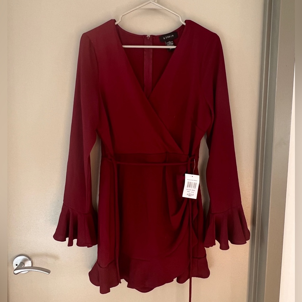 NWT wine colored wrap front romper by  B. Darlin size 13/14